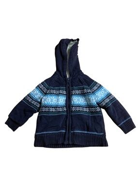 Cherokee Kids Fair Isle Knit Sherpa Lined Hoodie Sweater - Navy Blue - Size 3
